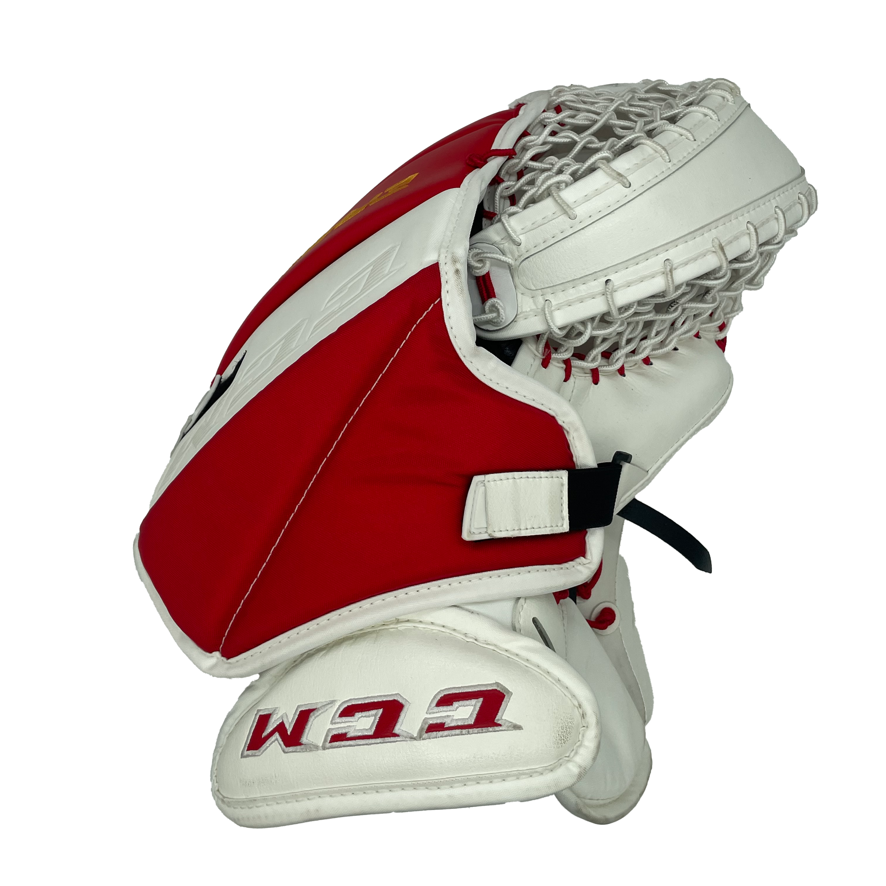 CCM Extreme Flex 5 - Gant de gardien de but de la LNH d'occasion - Jacob Markstrom (blanc/rouge/jaune)